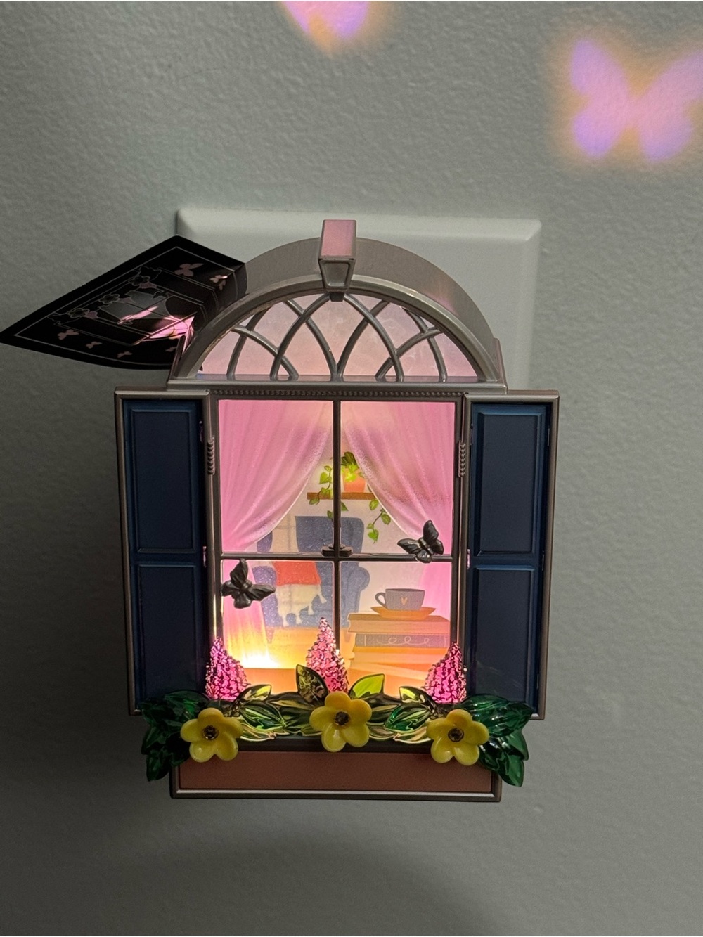 Bath & Body Works Pink & Blue Window Night Light with Yellow Floral Accents